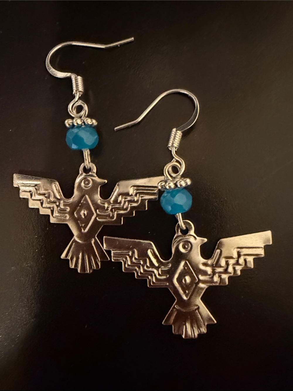 Silver Thunderbird Earrings with Turquoise Blue Bead, NWOT. - Women Jewelry - Picture 7 of 7